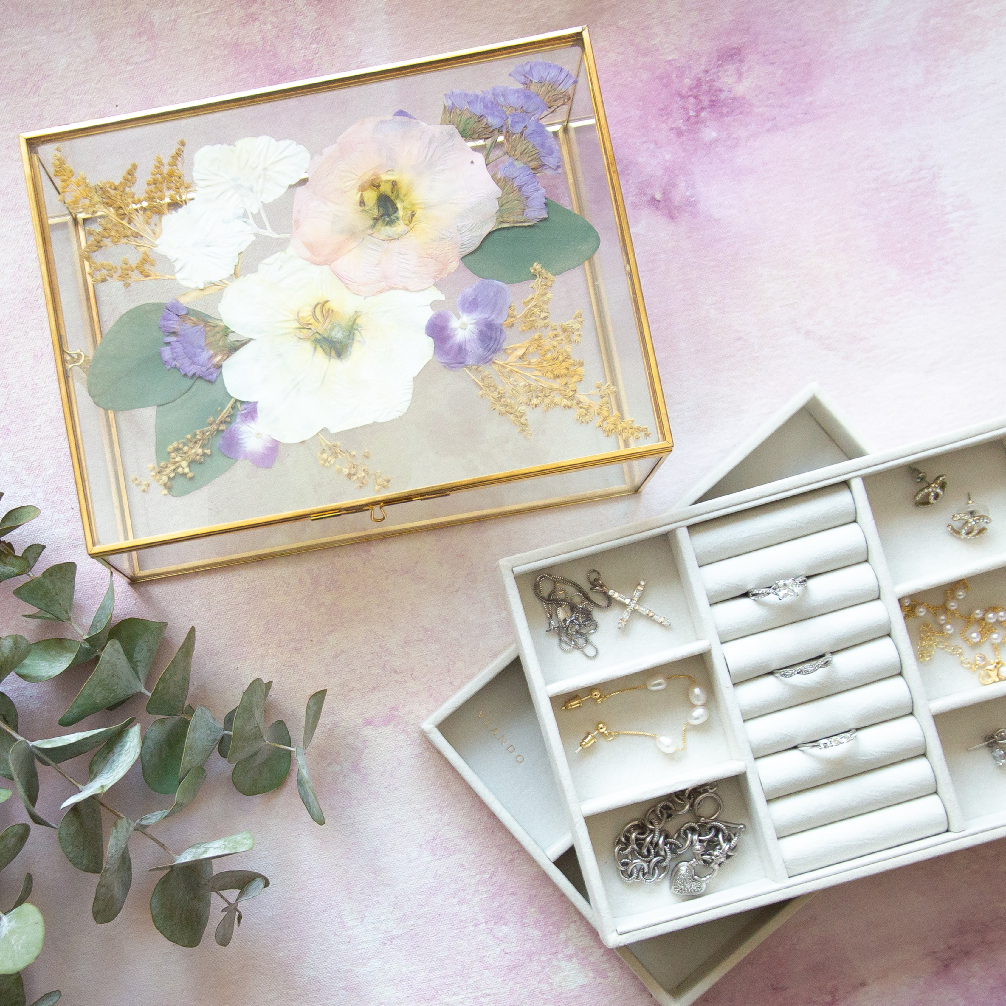 Pressed Bridal Bouquet Jewelry Box