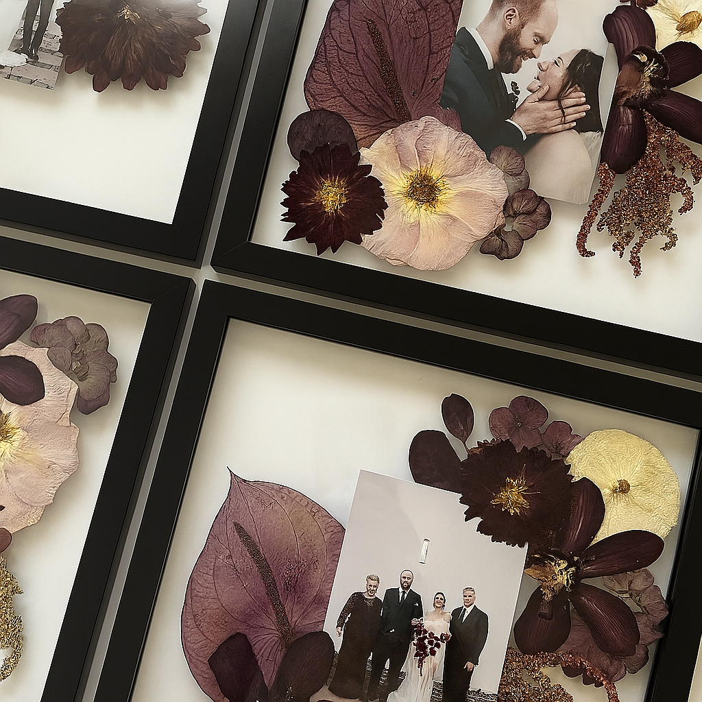 *Main Piece* Set of (4) 14 x 14” Custom Photo Collage Pressed Frames